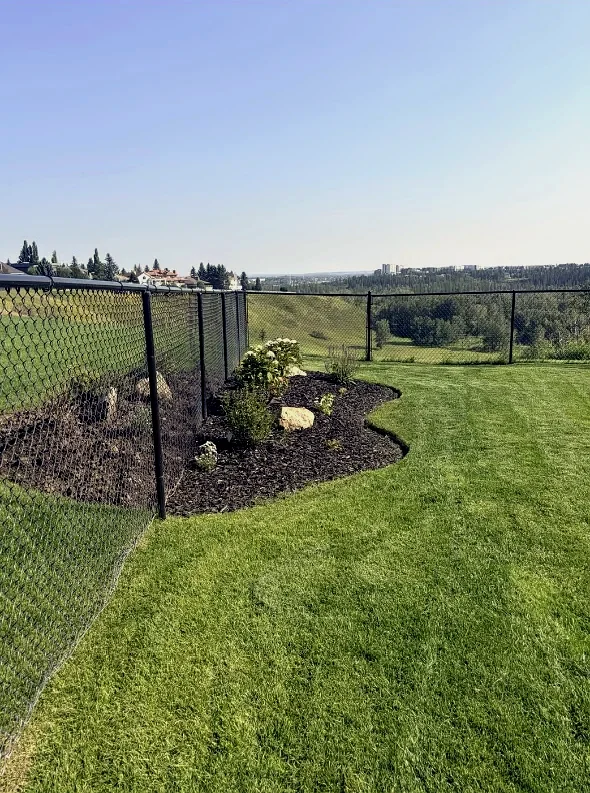 Finished Calgary garden bed with defined edging and tidy planting areas